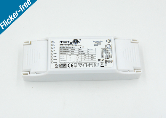 25W Non Flickering 1-10V / PUSH Dimming LED Power Supply Energy Saving